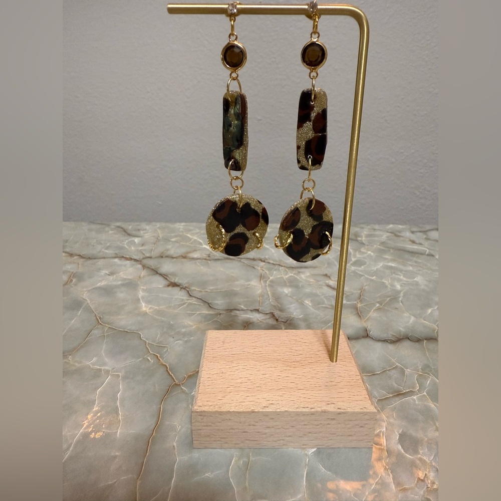 Leopard Print Gold Dangle Earrings